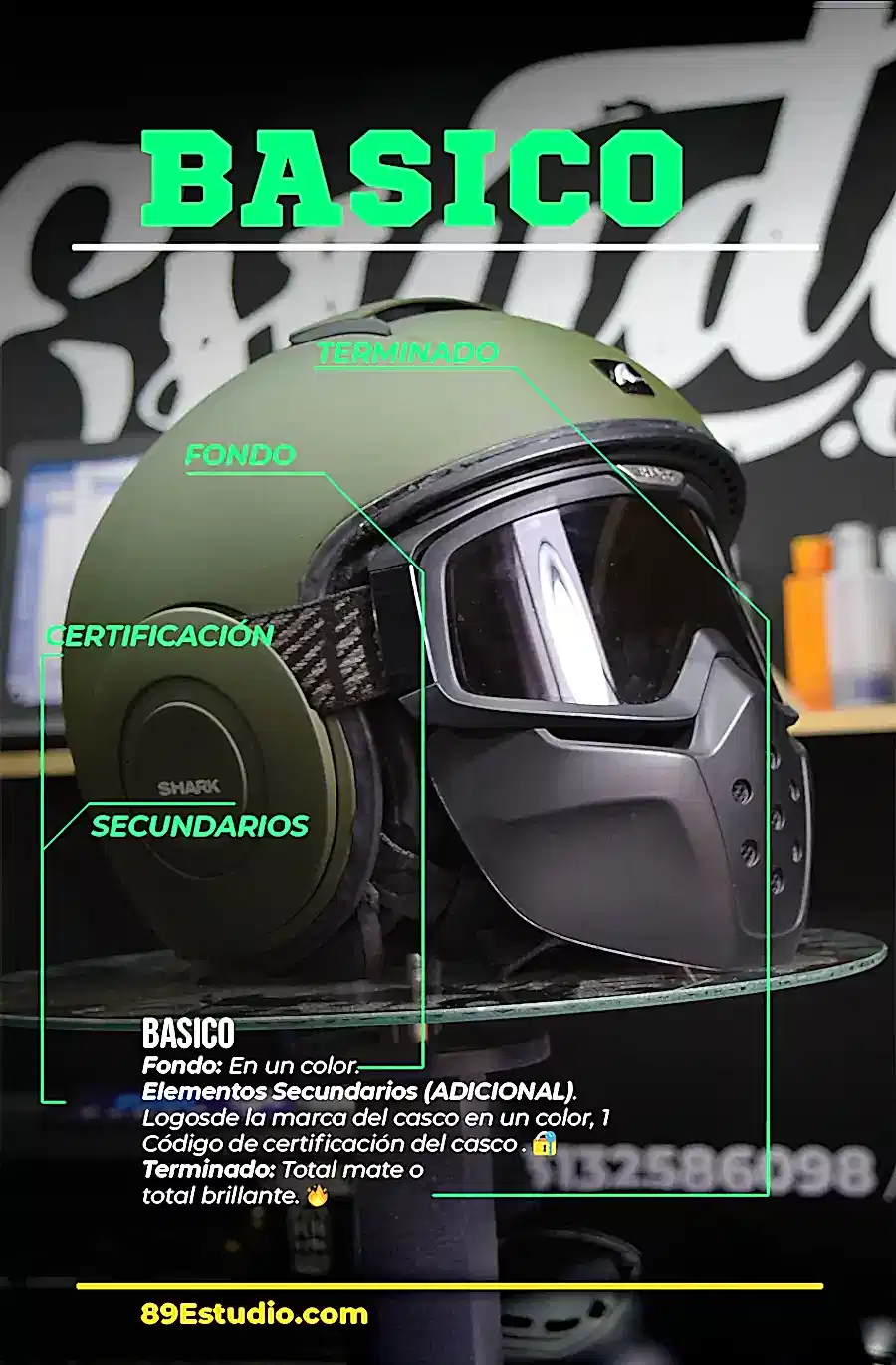 Diseño básico para casco personalizado en Bogotá por 89 Estudio